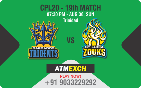 Cricket Betting Tips And Match Prediction For Barbados Tridents vs St Lucia Zouks 19th Match With Online Betting Tips Cbtf Cricket, Free Cricket Tips, Match Tips, Jsk Tips 