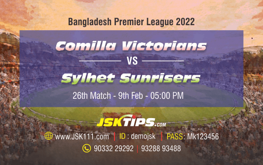 Cricket Betting Tips And Match Prediction For Comilla Victorians vs Sylhet Sunrisers 26th Match Tips With Online Betting Tips Cbtf Cricket-Free Cricket Tips-Match Tips-Jsk Tips