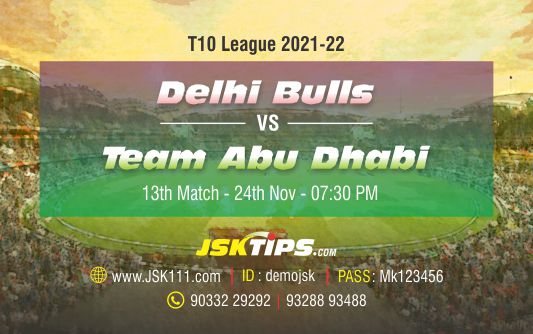 Cricket Betting Tips And Match Prediction For Delhi Bulls vs Team Abu Dhabi 13th Match Tips With Online Betting Tips Cbtf Cricket-Free Cricket Tips-Match Tips-Jsk Tips