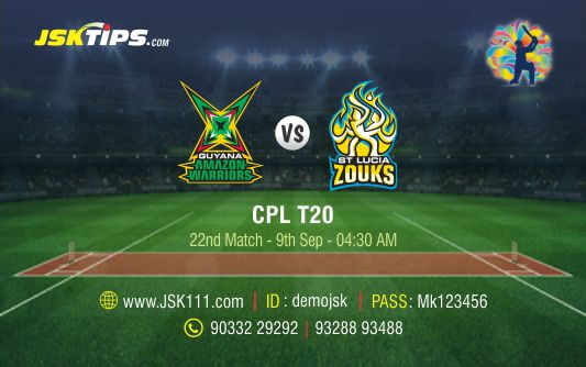 Cricket Betting Tips And Match Prediction For Guyana Amazon Warriors vs Saint Lucia Kings 22nd Match Tips With Online Betting Tips Cbtf Cricket-Free Cricket Tips-Match Tips-Jsk Tips