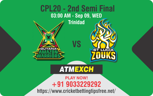 Cricket Betting Tips And Match Prediction For Guyana Amazon Warriors vs St Lucia Zouks 2nd Semi final With Online Betting Tips Cbtf Cricket, Free Cricket Tips, Match Tips, Jsk Tips 