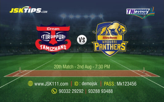Cricket Betting Tips And Match Prediction For SIDream Tiruppur Tamizhans vs Madurai Panthers 20th Match Tips With Online Betting Tips Cbtf Cricket-Free Cricket Tips-Match Tips-Jsk Tips