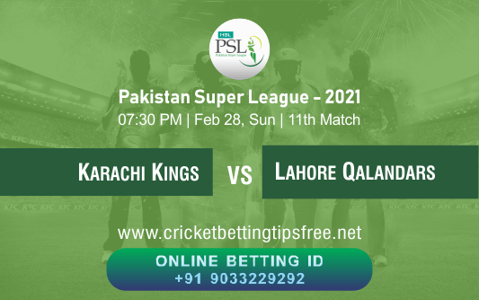 Cricket Betting Tips And Match Prediction For Karachi Kings vs Lahore Qalandars 11th Match Tips With Online Betting Tips Cbtf Cricket-Free Cricket Tips-Match Tips-Jsk Tips 