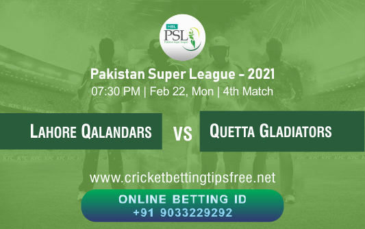 Cricket Betting Tips And Match Prediction For Lahore Qalandars vs Quetta Gladiators 4th Match With Online Betting Tips Cbtf Cricket-Free Cricket Tips-Match Tips-Jsk Tips 