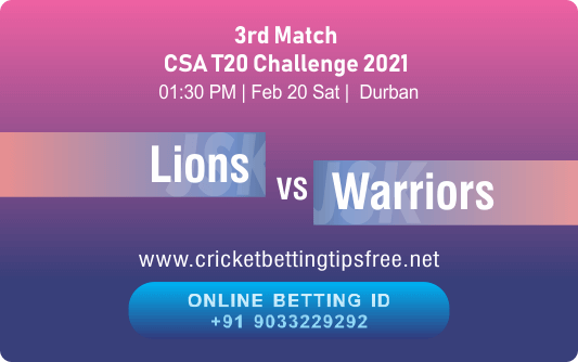 Cricket Betting Tips And Match Prediction For Lions vs Warriors 3rd Match Tips With Online Betting Tips Cbtf Cricket-Free Cricket Tips-Match Tips-Jsk Tips 