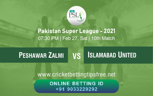 Cricket Betting Tips And Match Prediction For Peshawar Zalmi vs Islamabad United 10th Match With Online Betting Tips Cbtf Cricket-Free Cricket Tips-Match Tips-Jsk Tips 