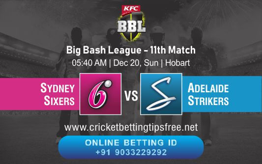 Cricket Betting Tips And Match Prediction For Sydney Sixers vs Adelaide Strikers 11th Match Tips With Online Betting Tips Cbtf Cricket-Free Cricket Tips-Match Tips-Jsk Tips 