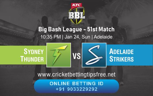 Cricket Betting Tips And Match Prediction For Sydney Thunder vs Adelaide Strikers 51st Match Tips With Online Betting Tips Cbtf Cricket-Free Cricket Tips-Match Tips-Jsk Tips 