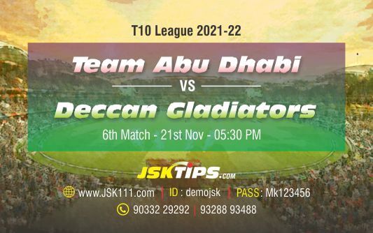 Cricket Betting Tips And Match Prediction For Team Abu Dhabi vs Deccan Gladiators 6th Match Tips With Online Betting Tips Cbtf Cricket-Free Cricket Tips-Match Tips-Jsk Tips