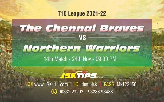 Cricket Betting Tips And Match Prediction For The Chennai Braves vs Northern Warriors 14th Match Tips With Online Betting Tips Cbtf Cricket-Free Cricket Tips-Match Tips-Jsk Tips