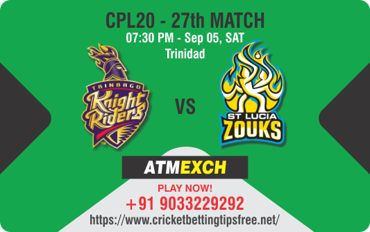 Cricket Betting Tips And Match Prediction For Trinbago Knight Riders vs St Lucia Zouks 27th Match With Online Betting Tips Cbtf Cricket, Free Cricket Tips, Match Tips, Jsk Tips 
