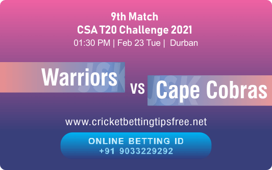 Cricket Betting Tips - Warriors vs Cape Cobras 9th Match Prediction